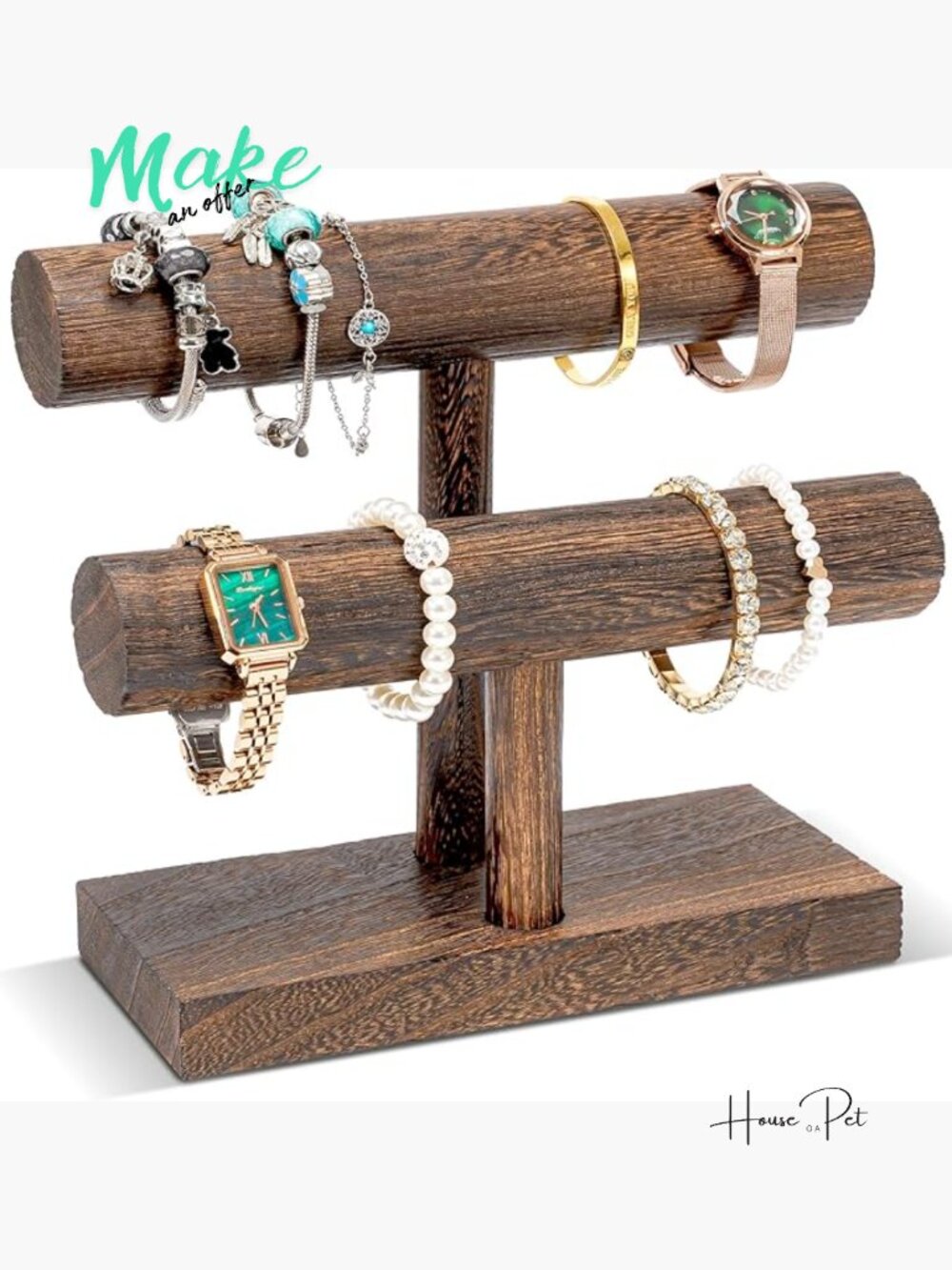 Wooden Bracelet Stand Display Tower for Organizing Bangles and Watches